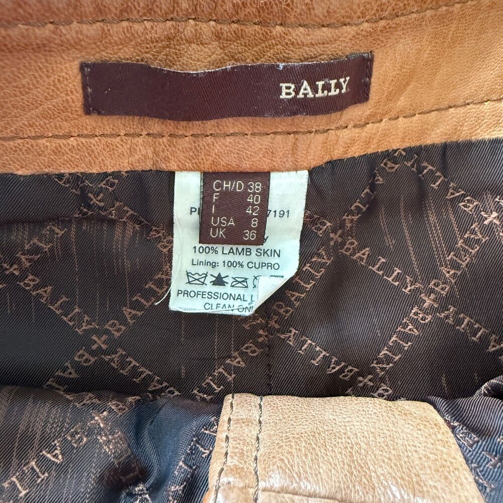 Bally Lambskin Leather Flap Pocket Mini Skirt Tan Lined Old Money Italy Sz 8 - Picture 5 of 9